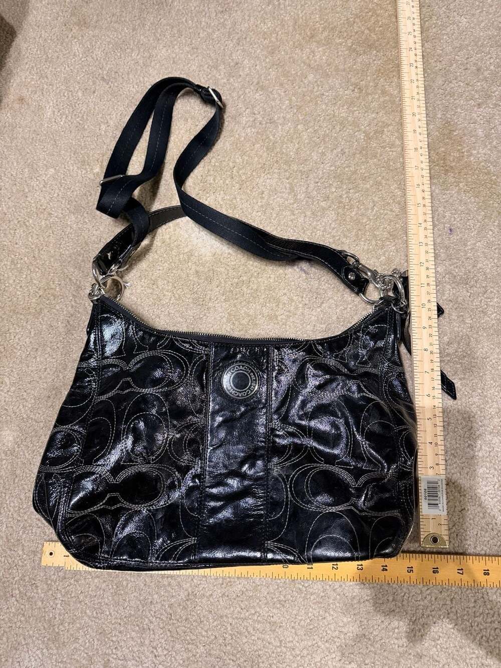 Coach Black Leather Signature C Hobo Shoulder Bag Purse